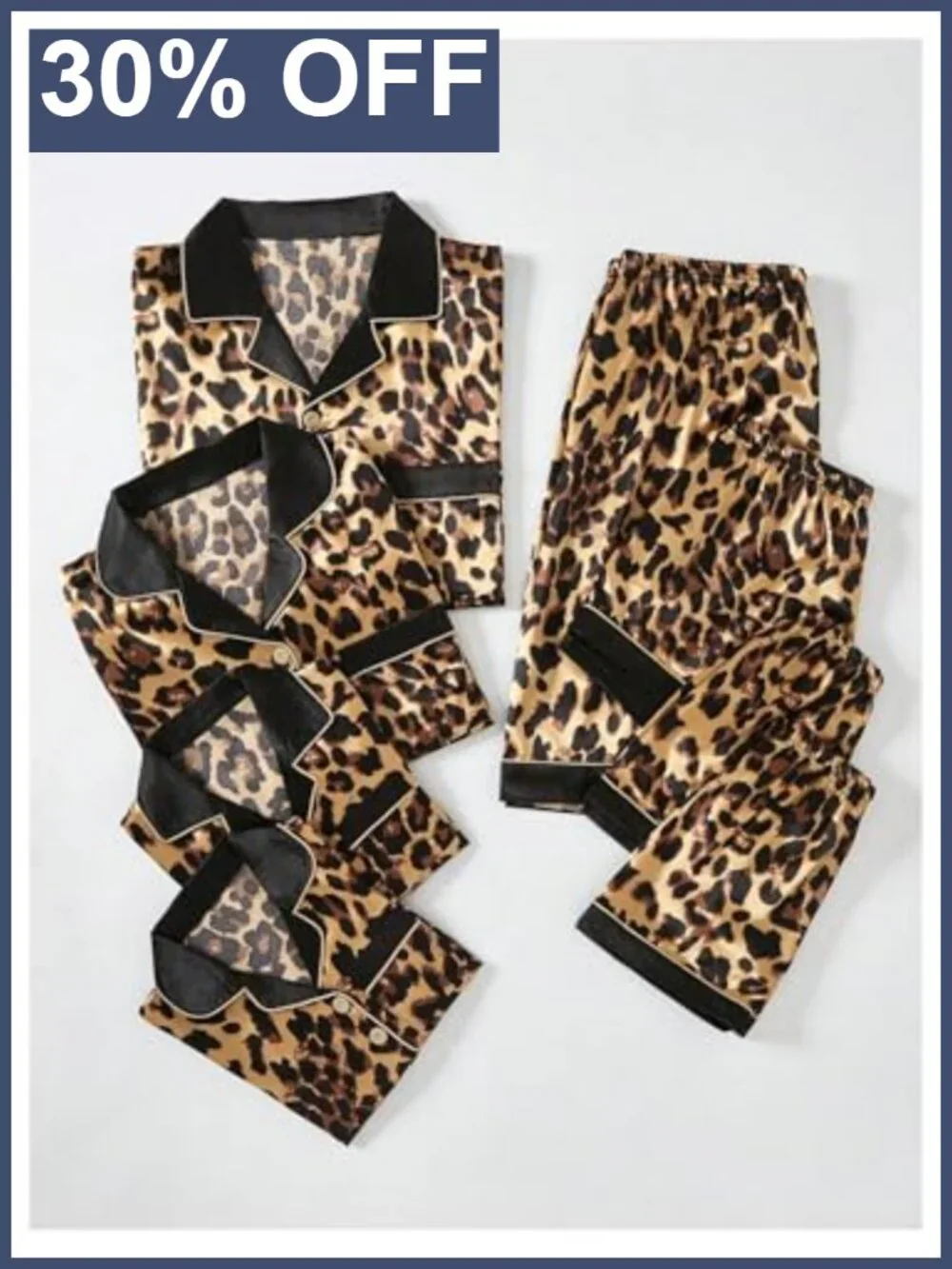 Men's 2 Piece Leopard Print Satin Pajama Set Short Sleeve Button Down Lounge